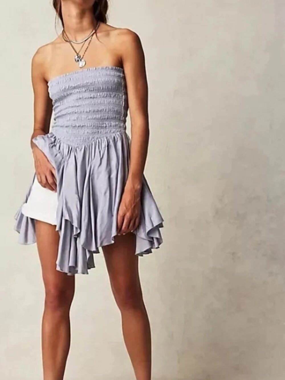 Free People FP One Kiana Top Smocked High Risk Asymmetrical Strapless XL